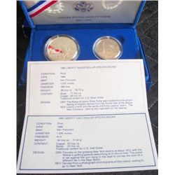 1986 Liberty Coin Proof Set, 1/2 Dollar is .86 Troy Ounce Silver, Red mark on coin is reflection fro