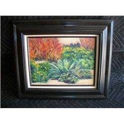 Framed Original Oil Painting "Fall Garden" 2001, S. Fordyce, 9" x 12"