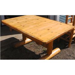 Pine Log Trestle Dining Room Table w/ 6 Log Chairs .