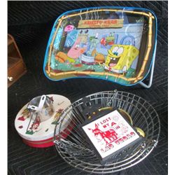 Fruit Basket, Sponge Bob Tray, Set of 4 Christmas Dessert Plates