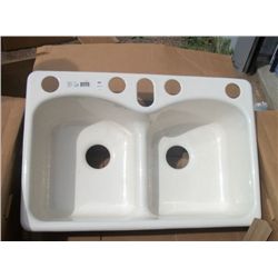 Kohler, Smart Divide, Cast Iron, Biscuit Color Kichen Sink, Top Mount with Undermount Kit Included