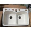 Image 1 : Kohler, Smart Divide, Cast Iron, Biscuit Color Kichen Sink, Top Mount with Undermount Kit Included