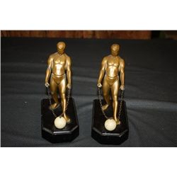 PAIR ATLAS BOOKENDS METAL & MARBLE