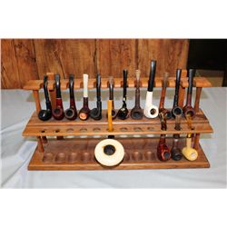 PIPE RACK W/ 16 NICE PIPES