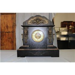GREAT MARBLE SHELF CLOCK - ORNATELY TRIMMED W/ BRASSES - 19" X 19" X 6" DEEP
