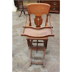 OAK FOLD DOWN HIGH CHAIR