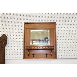OAK HANGING MIRROR W/ HOOKS & STICK & BALL