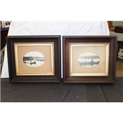 MATCHING PAIR WALNUT FRAMES W/ LAKE PHOTOS