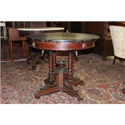 GREAT WALNUT MARBLE TOP STAND WITH BLACK MARBLE 33"