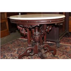 OVAL WALNUT MARBLE TOP STAND