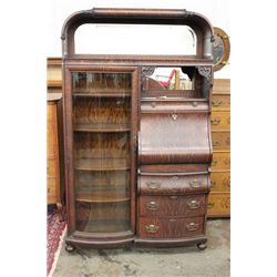GREAT OAK SIDE BY SIDE WITH BOWED GLASS FRONT - HOODED TOP AND SHAPED DESK FRONT