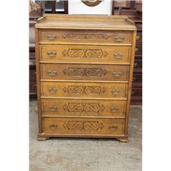 OAK 6 DRAWER LOCK SIDE WITH CARVED FRONT