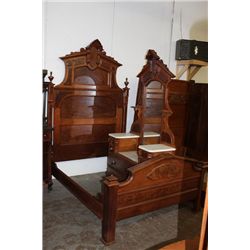 GREAT VICTORIAN MARBLE TOP BEDROOM SET BED 94  TALL