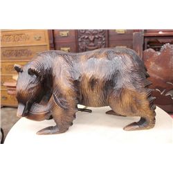 CARVED BEAR WITH FISH ALL WOOD