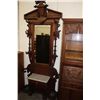 Image 1 : VICTORIAN WALNT PARLOR MIRROR AND UMBRELLA RACK WITH MARBLE AND DRAWER 98" TALL