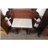 Image 2 : VICTORIAN WALNT PARLOR MIRROR AND UMBRELLA RACK WITH MARBLE AND DRAWER 98" TALL
