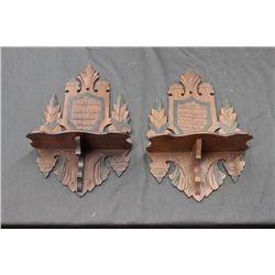 PAIR OF ORNATE WALNUT SHELVES