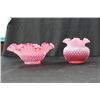 Image 1 : 2 PCS. OF HOBNAIL CRANBERRY OPALESCENT CASE GLASS - BRIDES BASKET VASE
