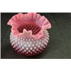 Image 2 : 2 PCS. OF HOBNAIL CRANBERRY OPALESCENT CASE GLASS - BRIDES BASKET VASE
