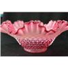 Image 3 : 2 PCS. OF HOBNAIL CRANBERRY OPALESCENT CASE GLASS - BRIDES BASKET VASE