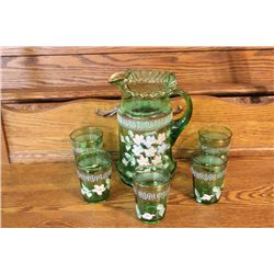 6 PIECE HAND PAINTED WATER PITCHER & GLASS SET