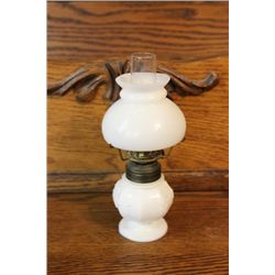 MINIATURE MILK GLASS LAMP