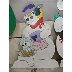 Large Wood Snow Lady W/Child Approx. 30" x 42"
