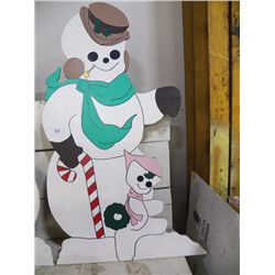 Large Wood Snow Man W/Child Approx. 30" x 42"