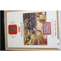 1919 Buffalo Nickel W/Postal Stamp Honoring The Siege of The Alamo