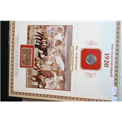 1920 Buffalo Nickel W/Postal Stamp Honoring The "Trail of Tears"