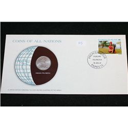 1979 French Polynesia Foreign Coin; Coins of All Nations W/Postal Stamp Dated 1981