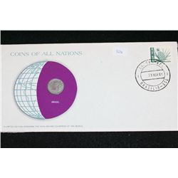 1969 Brazil Foreign Coin; Coins of All Nations W/Postal Stamp Dated 1981