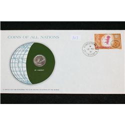 1965 St. Vincent Foreign Coin; Coins of All Nations W/Postal Stamp Dated 1981