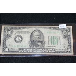 1934 US Federal Reserve Note $50; Green Seal; San Francisco CA Reserve