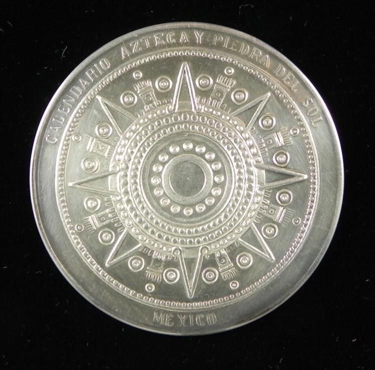 Aztec Calendar Silver Plated Vintage Coin Mexico