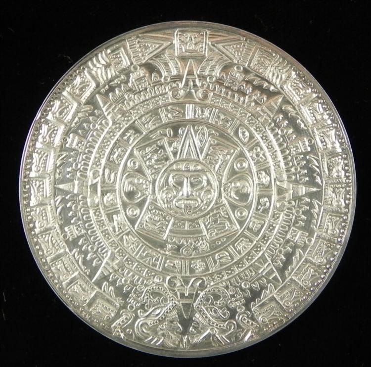 Aztec Calendar Silver Plated Vintage Coin Mexico Aztec Calendar Silver Plated Vintage Coin Mexico
