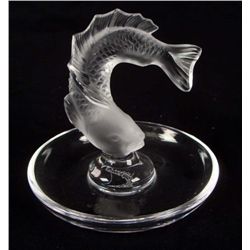 Lalique Signed Crystal Goujon Fish Ring/Pin Dish