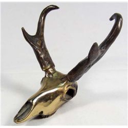 BRONZE ANTELOPE SKULL STATUE - SIGNED