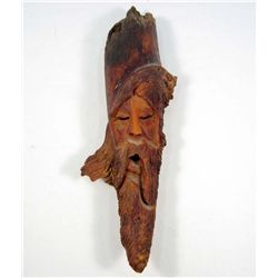 HAND CARVED WOOD FACE PLAQUE - SIGNED