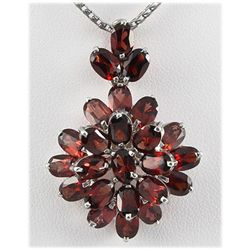 Garnet 13.20 ctw Flower Design Pendant 0.925 Silver
