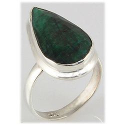 32.61ct Natural Faceted Pear Emerald Silver Ring