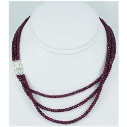 226.05ct 3 Row Natural Ruby Faceted Necklace