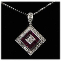 Genuine 1.43ctw Ruby Diamond Necklace 14kt W/G 5.36g
