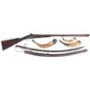 Image 1 : William Moore Side by Side Damascus Hammer Shotgun with Sword and Accessories