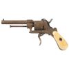 Image 2 : Engraved Folding Trigger European Brass Double Action Pinfire with Ivory Grips and Fitted Leather Pi