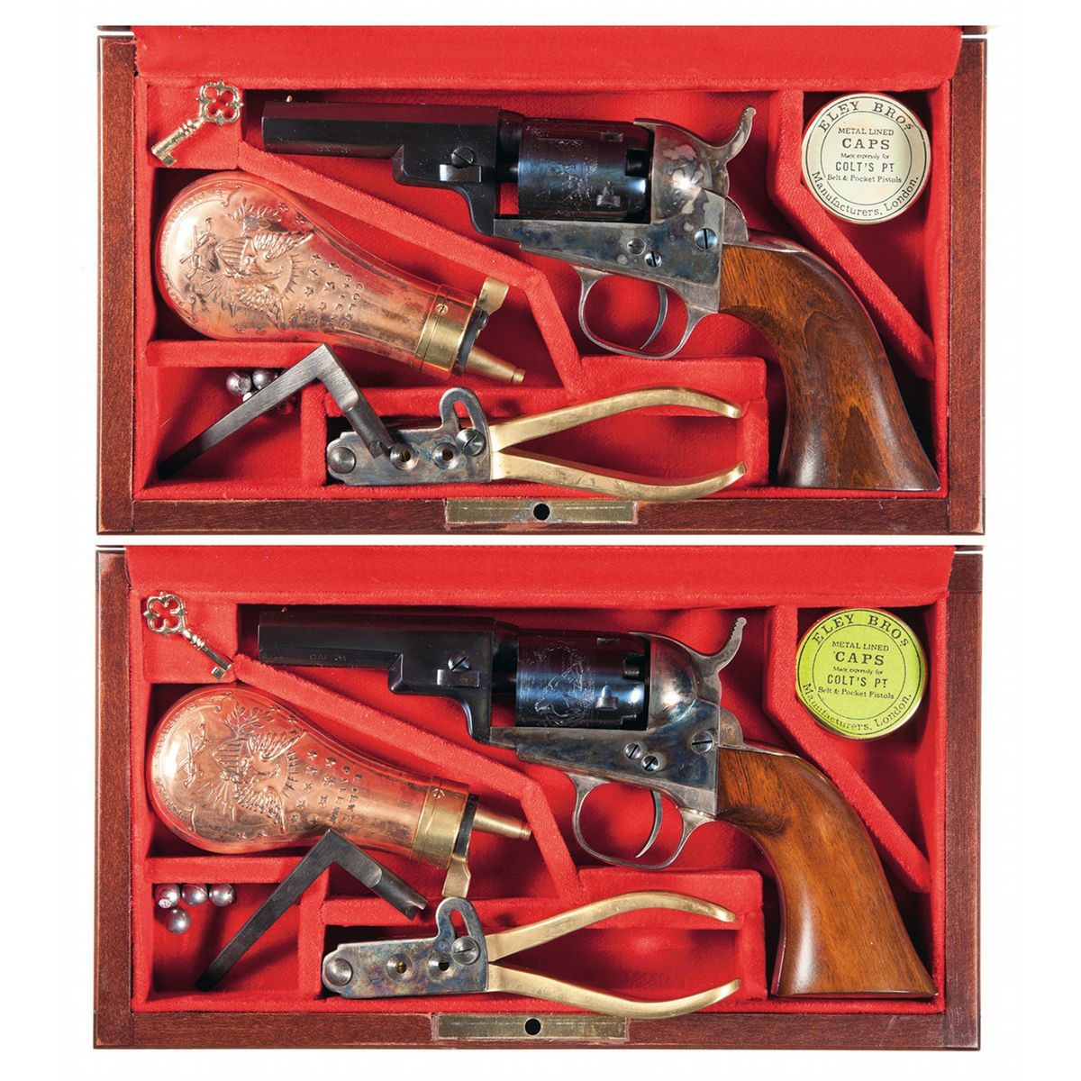 Two Cased Italian Reproductions of the Colt Model 1849 Wells Fargo