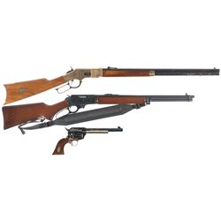 Two Lever Action Long Guns and a Revolver