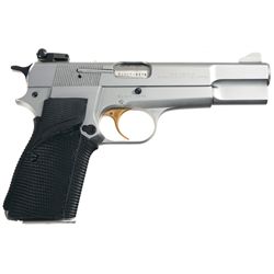 Belgian Browning Hi-Power Silver Chrome Semi-Automatic Pistol with Soft Case