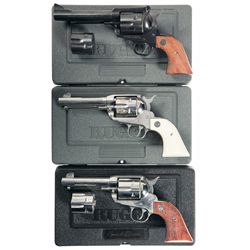 Collector's Lot of Three Ruger Single Action Revolvers with Original Plastic Cases