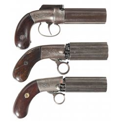 Three Double Action Pepperboxes